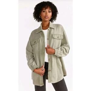 Stoosh Womens Long Sleeve Washed Fleece Shacket Sz L Olive Oversized Outdoors